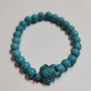 Blue Beaded Bracelet with Turtle Charm